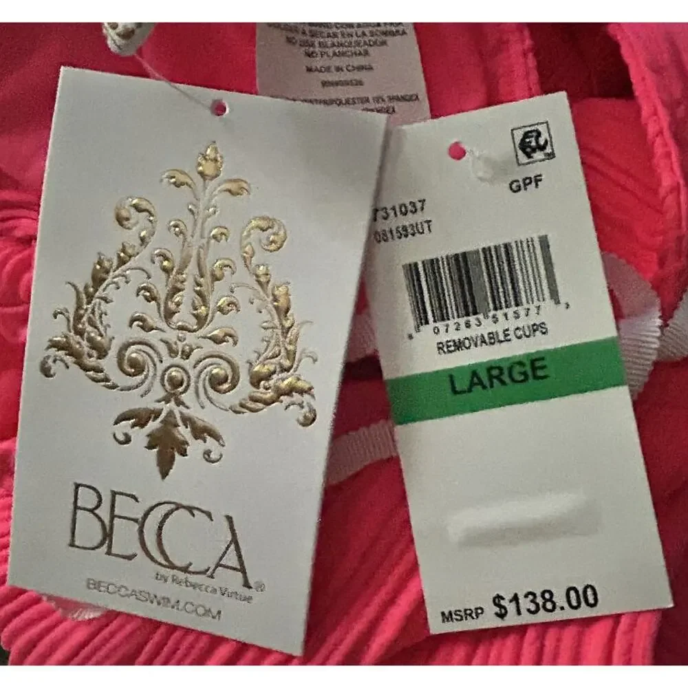NWT BECCA by Rebecca Virtue Moon Ridge High-Neck One-Piece Coral Swimsuit Large